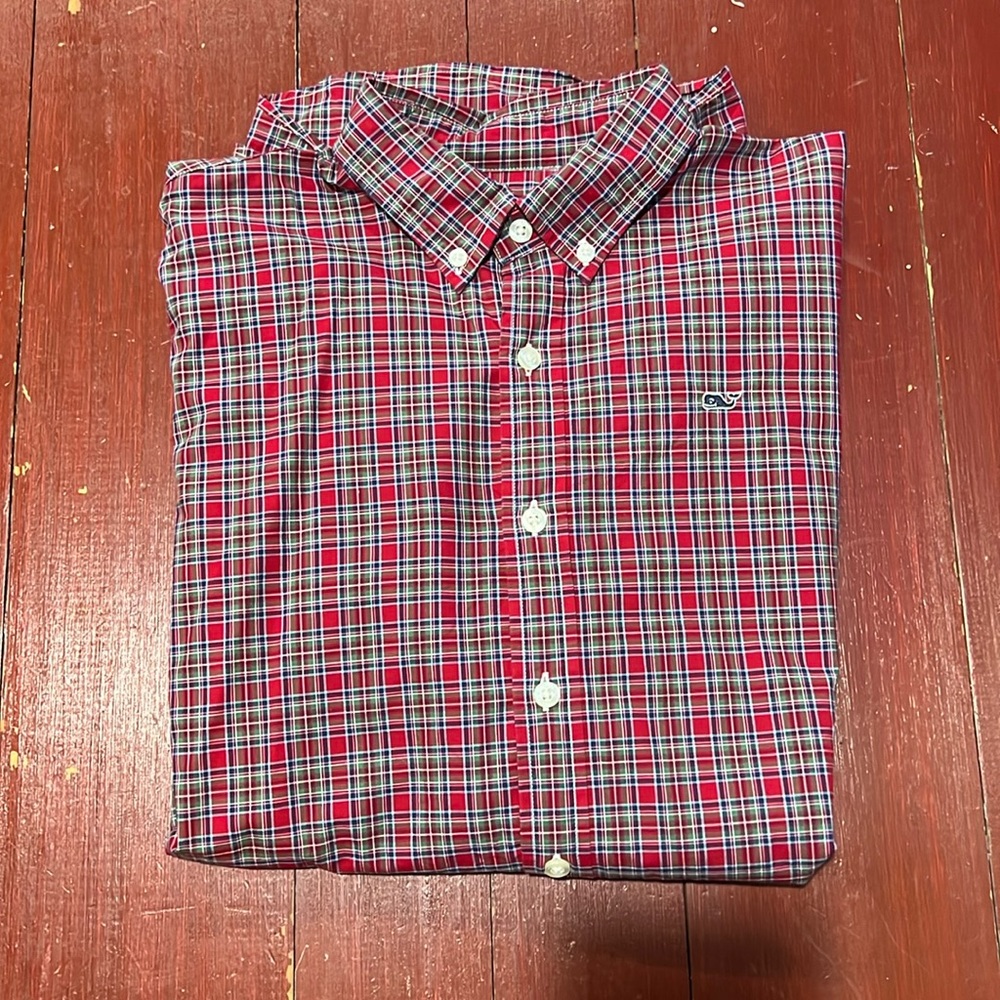 Vineyard Vines -Boys Plaid Holiday -Dress Shirt -size XL